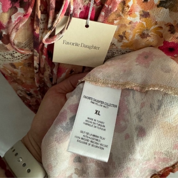 Favorite Daughter The Blackberry Pink Orange Floral Plunge Neckline Dress XL NEW - Picture 15 of 15